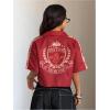 image:imageSOLY HUX Womens Summer Button Down Vintage Shirt Short Sleeve Graphic Crop Tops Motorcycle BlouseBurgundy Graphic