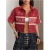 image:imageSOLY HUX Womens Summer Button Down Vintage Shirt Short Sleeve Graphic Crop Tops Motorcycle BlouseBurgundy Graphic