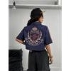 image:imageSOLY HUX Womens Summer Button Down Vintage Shirt Short Sleeve Graphic Crop Tops Motorcycle BlouseDark Blue