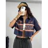 image:imageSOLY HUX Womens Summer Button Down Vintage Shirt Short Sleeve Graphic Crop Tops Motorcycle BlouseDark Blue