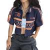 image:imageSOLY HUX Womens Summer Button Down Vintage Shirt Short Sleeve Graphic Crop Tops Motorcycle BlouseDark Blue