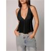 image:imageSOLY HUX Womens Tie Backless Sleeveless Halter Tops Deep V Neck Peplum Ruffle Mesh Sheer Summer Crop TopPlain Black