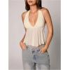 image:imageSOLY HUX Womens Tie Backless Sleeveless Halter Tops Deep V Neck Peplum Ruffle Mesh Sheer Summer Crop TopSolid Apricot