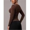 image:imageSOLY HUX Womens V Neck Cut Out T Shirt Long Sleeve Ruched Tee Slim Fitted Going Out TopsPure Brown