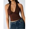 image:imageSOLY HUX Womens Y2K Halter Crop Tops V Neck Sleeveless Backless Going Out Slim Fit TopsPlain Coffee Brown
