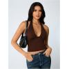 image:imageSOLY HUX Womens Y2K Halter Crop Tops V Neck Sleeveless Backless Going Out Slim Fit TopsPlain Coffee Brown