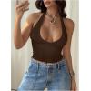 image:imageSOLY HUX Womens Y2K Halter Crop Tops V Neck Sleeveless Backless Going Out Slim Fit TopsPure Coffee Brown