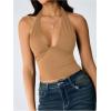 image:imageSOLY HUX Womens Y2K Halter Crop Tops V Neck Sleeveless Backless Going Out Slim Fit TopsSolid Khaki