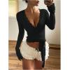image:imageSOLY HUX Womens Y2k Lace Crop Tops Deep V Neck Long Sleeve Wrap Tie Side T Shirt Going Out Top Coquette ClothesPure Black