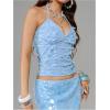 image:imageSOLY HUX Womens Y2k Sequin Halter Crop Top Cute 3D Butterfly Glitter Coquette Party Club TopsPlain Blue