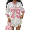 image:imageSOLY HUX Jersey Shirts for Women Y2k Oversized T Shirt Striped Number Graphic Tees V Neck Half Sleeve Streetwear TopsPink Number Graphic