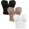 image:imageSOLY HUX Womens 3 Packs Strapless Crop Tube Top Ruched Notched V Neck Slimming Bandeau ShirtsBlack Khaki White