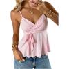 image:imageSOLY HUX Womens Babydoll Tops Sleeveless V Neck Peplum Crop Wrap Top Cute Summer Tie Front CamisolePure Pink