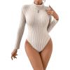 image:imageSOLY HUX Womens Bodysuit Turtleneck Long Sleeve Solid Bodysuit T Shirt TopsPure Apricot
