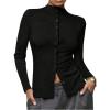 image:imageSOLY HUX Womens Button Down T Shirt Mock Neck Long Sleeve Tee Fitted Casual Fall TopsPure Black