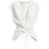 image:imageSOLY HUX Womens Crop Top Wrap Tie Back Crew Neck T Shirts Asymmetrical Tee Summer ClothesPlain White