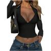 image:imageSOLY HUX Womens Deep V Neck Long Sleeve Cropped T Shirts Slim Fit Going Out Crop TopsPlain Black
