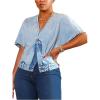 image:imageSOLY HUX Womens Denim Tops V Neck Short Sleeve Split Zipper Front Jean Shirt BlousePure Blue