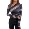 image:imageSOLY HUX Womens Elegant Long Sleeve Shirts Tie Dye Ruched T Shirt Asymmetrical Neck Fitted Going Out TopsDark Grey Multi