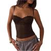 image:imageSOLY HUX Womens Floral Lace Trim Camisole Spaghetti Strap Fitted Shirt Top Summer Crop Cami TopsPure Coffee Brown