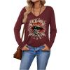 image:imageSOLY HUX Womens Graphic Tees V Neck Long Sleeve T Shirt Rock Roll Vintage Casual TopsBurgundy Graphic