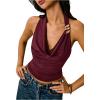 image:imageSOLY HUX Womens Halter Crop Top Cowl Neck Open Back Fitted Tank Shirts Summer Going Out OutfitsPure Burgundy