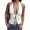 image:imageSOLY HUX Womens Halter Tops Sexy Deep V Neck Bow Tie Front Backless Sleeveless Going Out Tank TopPlain White
