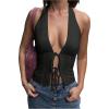 image:imageSOLY HUX Womens Halter Tops Sexy Deep V Neck Bow Tie Front Backless Sleeveless Going Out Tank TopPure Black