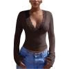 image:imageSOLY HUX Womens Lace Long Sleeve Tops Deep V Neck Tight T Shirts Going Out OutfitsPure Coffee Brown