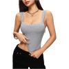 image:imageSOLY HUX Womens Lace Trim Square Neck Crop Camisole Sleeveless Ribbed Knit Fitted Cami TopsLight Grey