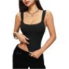 image:imageSOLY HUX Womens Lace Trim Square Neck Crop Camisole Sleeveless Ribbed Knit Fitted Cami TopsSolid Black