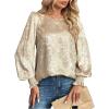 image:imageSOLY HUX Womens Lantern Long Sleeve Blouse Crew Neck Shirred Dressy Casual Business Work Shirt TopsPure Gold