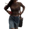 image:imageSOLY HUX Womens Leopard Mesh T Shirt Y2k Cheetah Print Sheer Crewneck Long Sleeve Going Out Crop TopsBrown Leopard