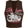 image:imageSOLY HUX Womens Letter Graphic Tank Top Notched V Neck Sleeveless Summer Crop Tops StreetwearChocolate Brown Motorcycle