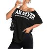 image:imageSOLY HUX Womens Letter Graphic Workout Tops Off The Shoulder Short Sleeve Athletic Shirts Loose Yoga Gym T ShirtBlack Letter