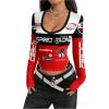 image:imageSOLY HUX Womens Long Sleeve Racing Shirts Deep V Neck Graphic T Shirts Y2k Streetwear Crop TopsRed Multi