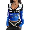 image:imageSOLY HUX Womens Long Sleeve Racing Shirts Deep V Neck Graphic T Shirts Y2k Streetwear Crop TopsRoyal Blue Multi