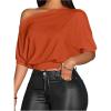 image:imageSOLY HUX Womens Off The Shoulder Crop Top Asymmetrical Neck Business Casual T Shirts Office OutfitRust Brown