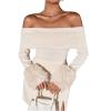 image:imageSOLY HUX Womens Off The Shoulder T Shirt Fuzzy Long Sleeve Slim Fitted Tee Going Out TopsPlain Apricot