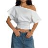 image:imageSOLY HUX Womens Off The Shoulder T Shirts Short Sleeve Asymmetrical Fitted Going Out Top StreetwearPure White