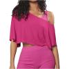 image:imageSOLY HUX Womens Off The Shoulder Tee Yoga Workout Crop Top Half Sleeve Asymmetrical Neck Activewear T ShirtPure Hotpink