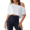 image:imageSOLY HUX Womens Off The Shoulder Tee Yoga Workout Crop Top Half Sleeve Asymmetrical Neck Activewear T ShirtSolid White