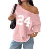 image:imageSOLY HUX Womens Off The Shoulder Tops Graphic Tees Jersey Shirts Number Print Baggy Oversized T ShirtsPink Number