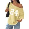 image:imageSOLY HUX Womens Off The Shoulder Tops Graphic Tees Jersey Shirts Number Print Baggy Oversized T ShirtsYellow Number