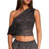 image:imageSOLY HUX Womens Off The Shoulder Tops Polka Dots Mesh See Through Crop Tank Shirts Aesthetic ClothesBlack and White