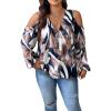 image:imageSOLY HUX Womens Plus Size Blouse Allover Print Cold Shoulder Bishop Long Sleeve Half Zip TopsMulticoloured Print