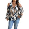 image:imageSOLY HUX Womens Plus Size Blouse Allover Print Cold Shoulder Bishop Long Sleeve Half Zip TopsYellow Printed