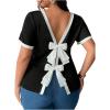 image:imageSOLY HUX Womens Plus Size Bow T Shirt Short Sleeve Crew Neck Tee Summer Open Back Going Out TopsBlack and White