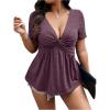 image:imageSOLY HUX Womens Plus Size Deep V Neck Twist Front T Shirts Short Sleeve Summer Tunic Tops Ruffle Flowy TeesSolid Purple