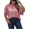 image:imageSOLY HUX Womens Plus Size Dressy Casual Shirts Swiss Dots Mock Neck Blouse Half Sleeve Tie Back Business Work TopsPlain Pink